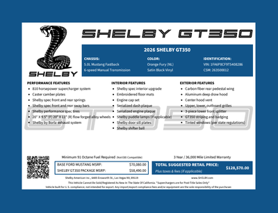 2026 Ford Mustang Shelby GT350
