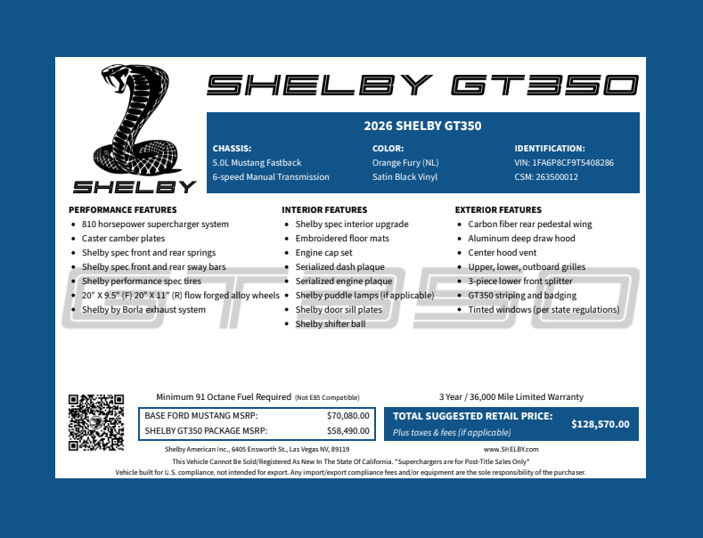 2026 Ford Mustang Shelby GT350