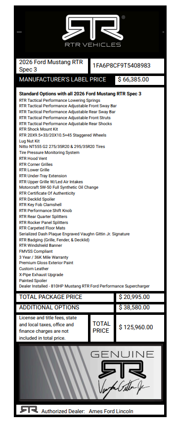 2026 Ford Mustang RTR Spec 3 PTS