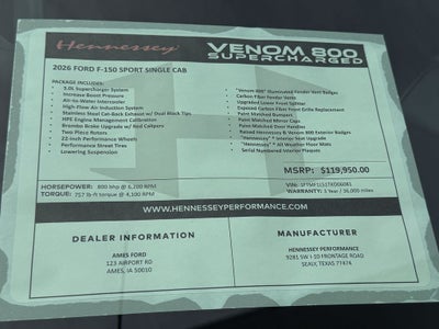 2026 Ford F-150 Hennessey Venom 800