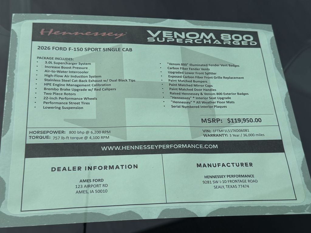 2026 Ford F-150 Hennessey Venom 800